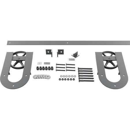 Ekena Millwork Premium Wagon Wheel Horseshoe Barn Door Hardware Set w/ 4' Track for 1 3/4" Doors, Flint Gray GB600144H2WFG